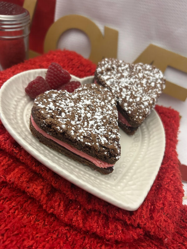 Brownie Sandwiches with Raspberry Buttercream Filling