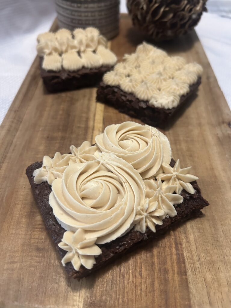 6 Fudge Brownies with Caramel Buttercream Frosting